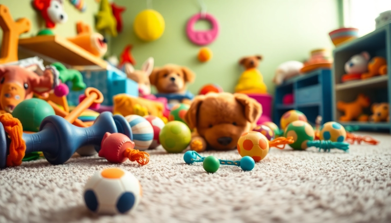 Engaging pet toys collection showcasing various vibrant toys for pets, including plush and chew toys.