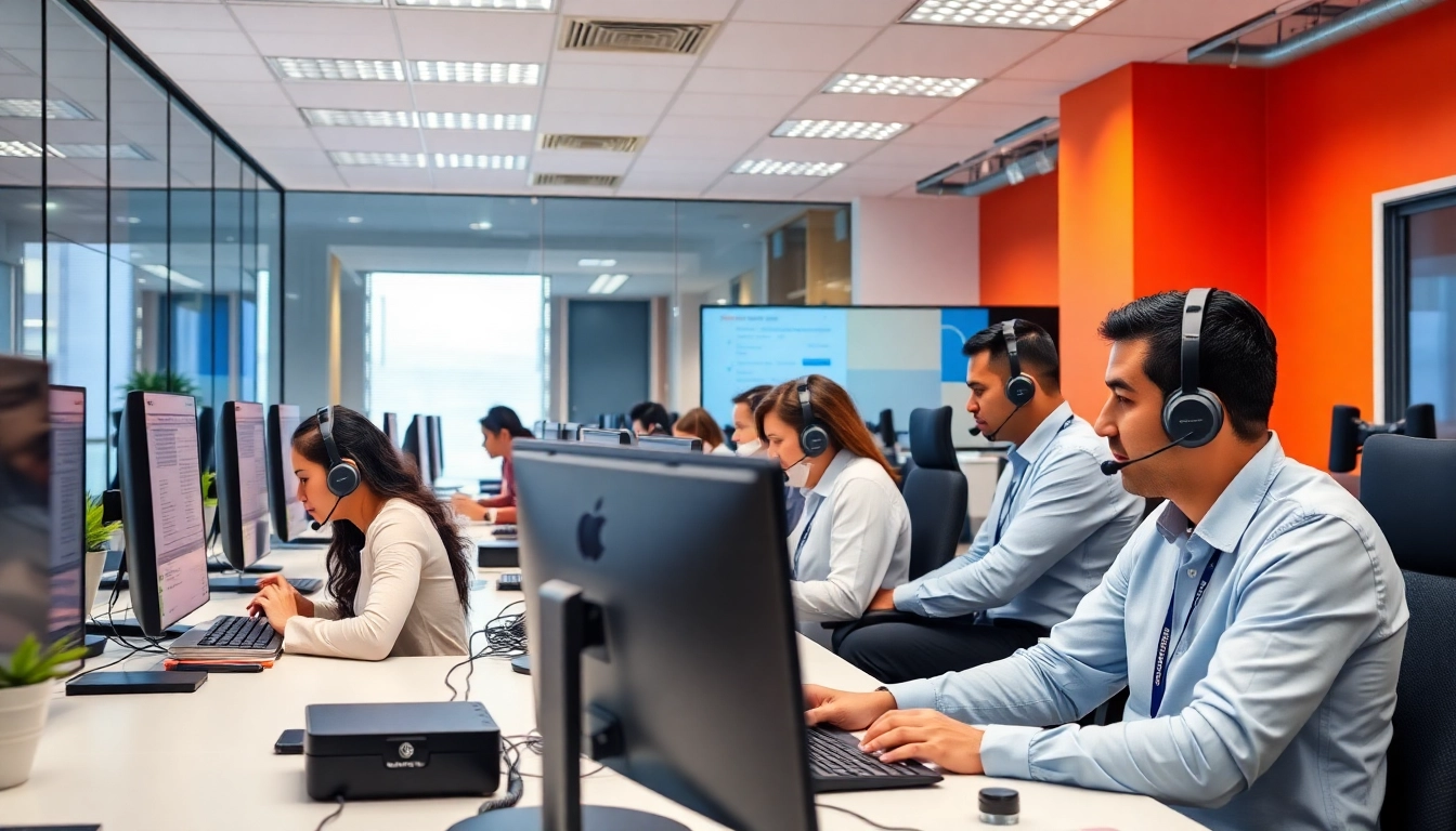 View of a call center in Tijuana with professional agents working diligently at their desks.