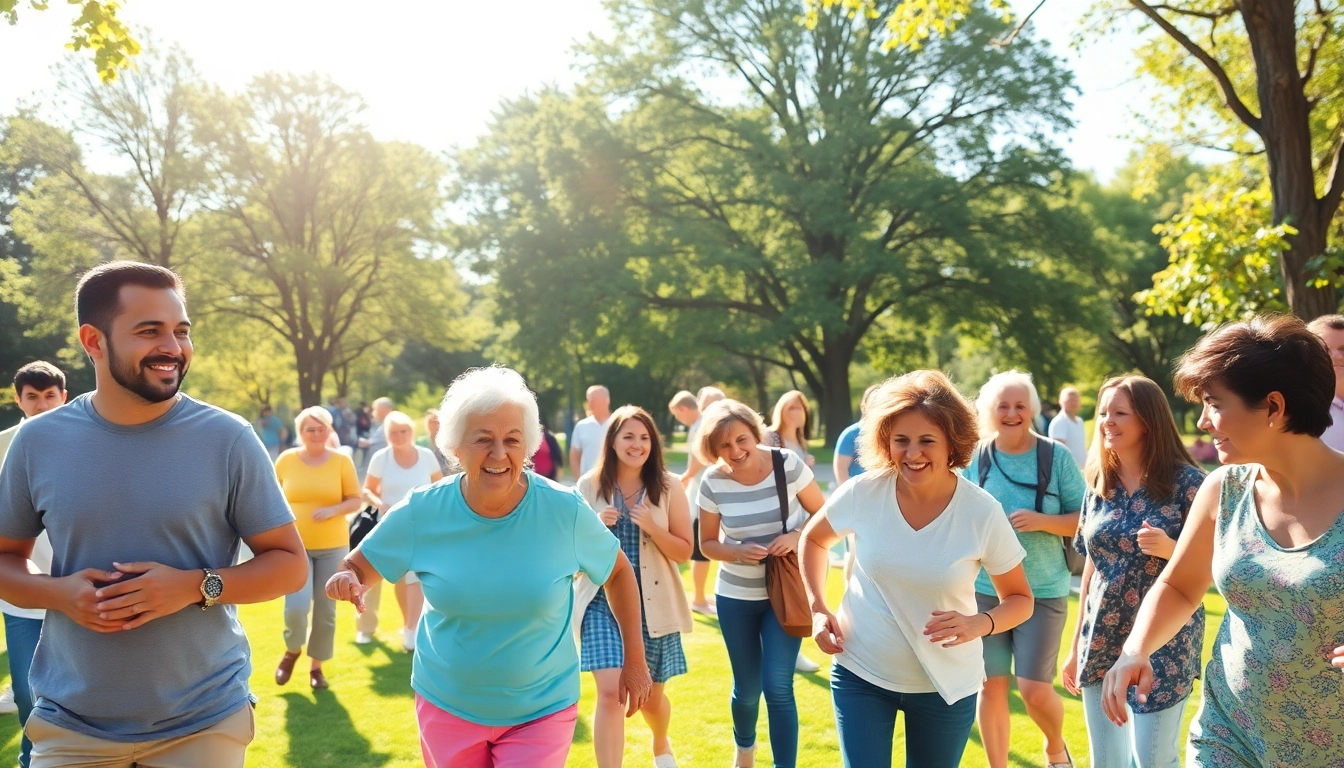 Promote health and wellness with a lively community engaging in activities in a vibrant park.