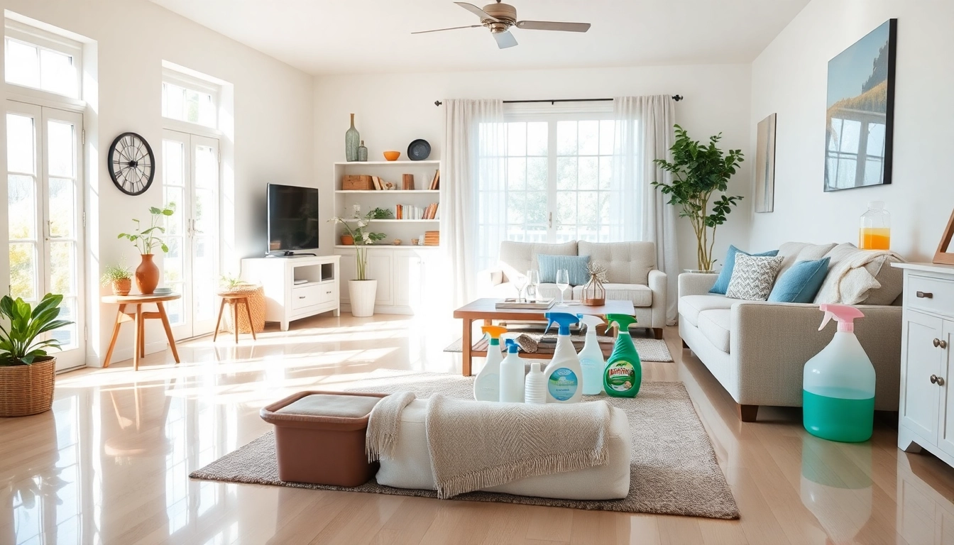 Cleaning company in Jacksonville enhances a sparkling clean living room, showcasing neatness and comfort.