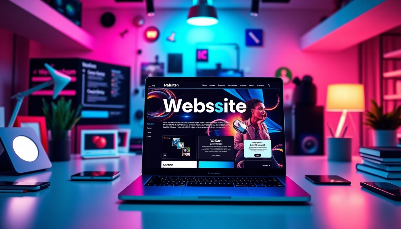 Showcasing website design Manchester with a modern workspace featuring vibrant colors and sleek interfaces.