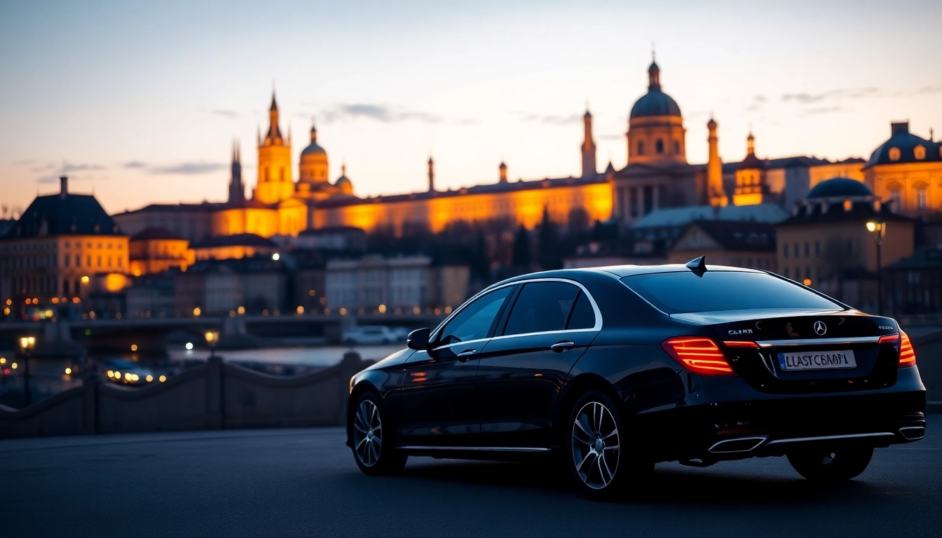 Hire a professional driver in Prague with a luxury chauffeur car in a scenic city view.