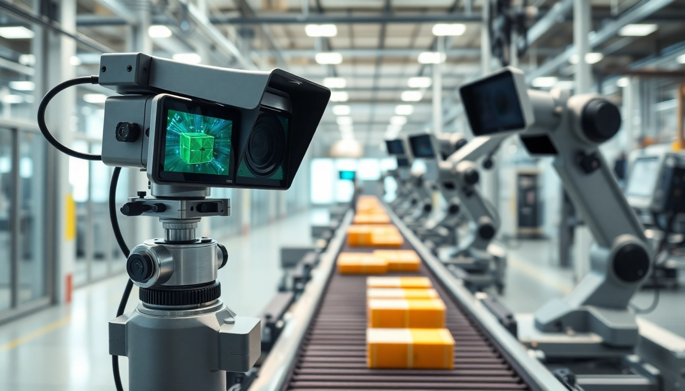 Showcasing a machine vision system analyzing products in a modern factory