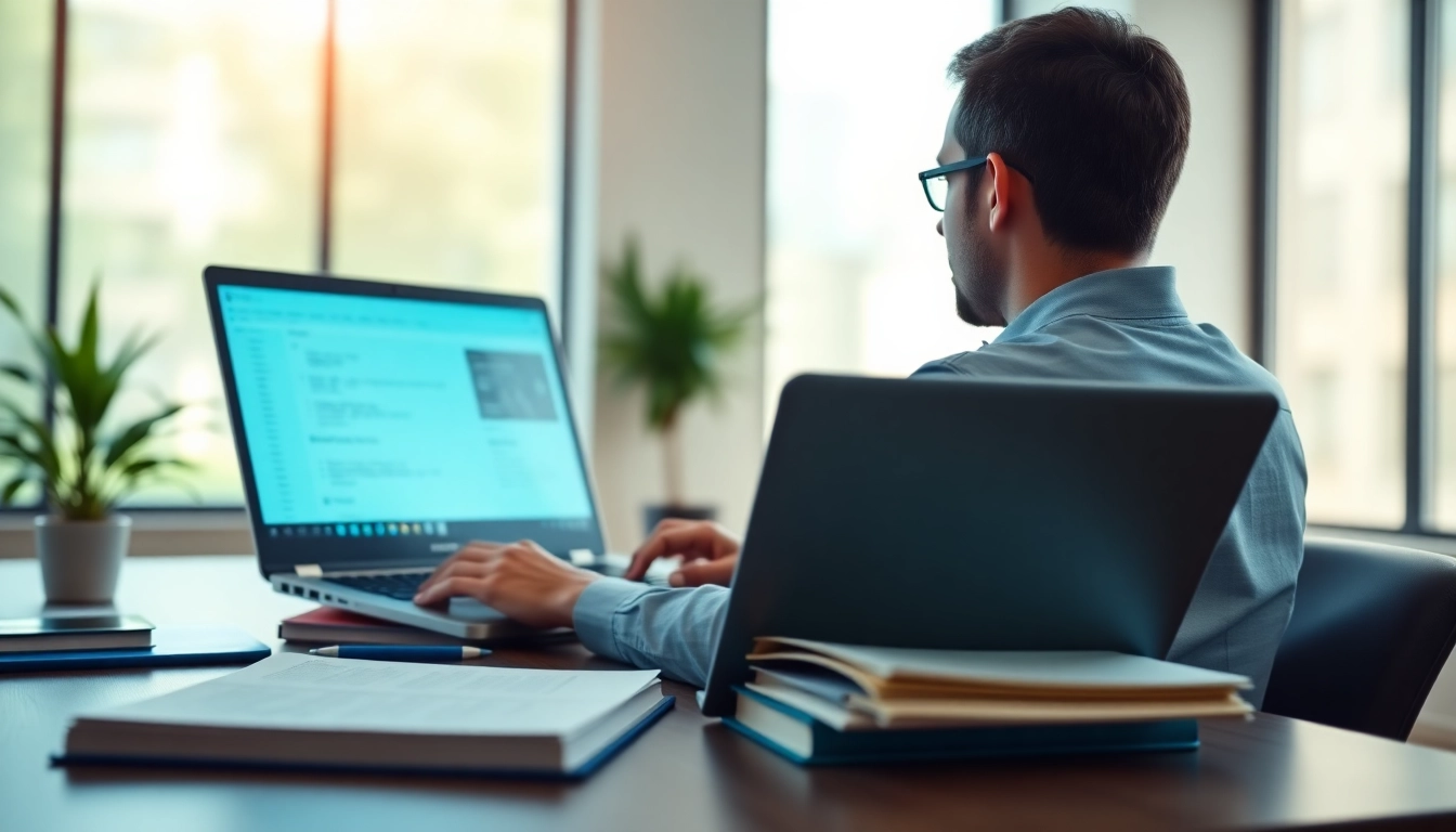 Focusing on medical billing and coding certification preparation in a bright office.