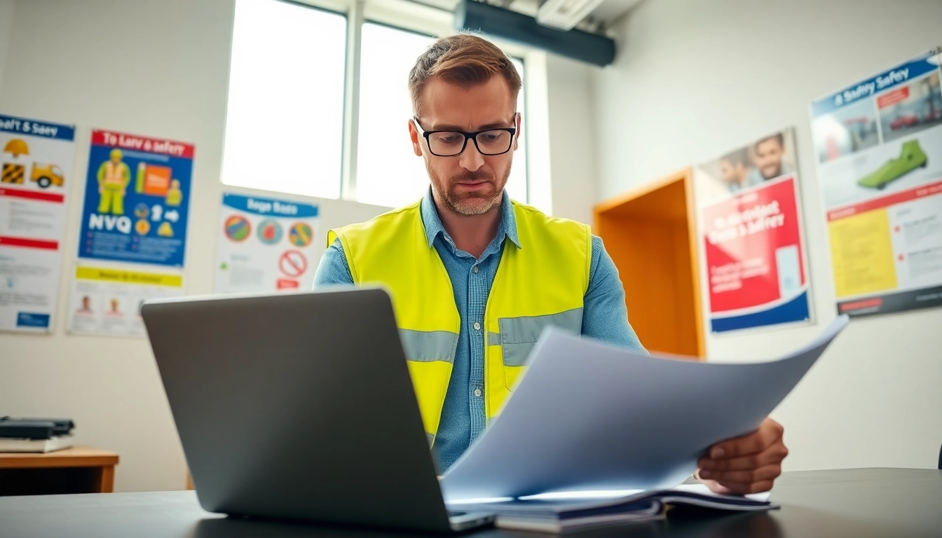 Reviewing nvq level 6 health and safety answers in a professional office environment.
