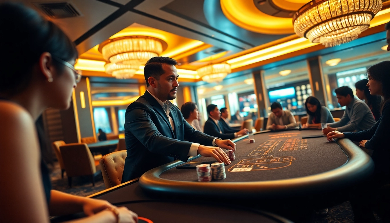 Experience the excitement of live casino Singapore with an engaging dealer at a blackjack table.