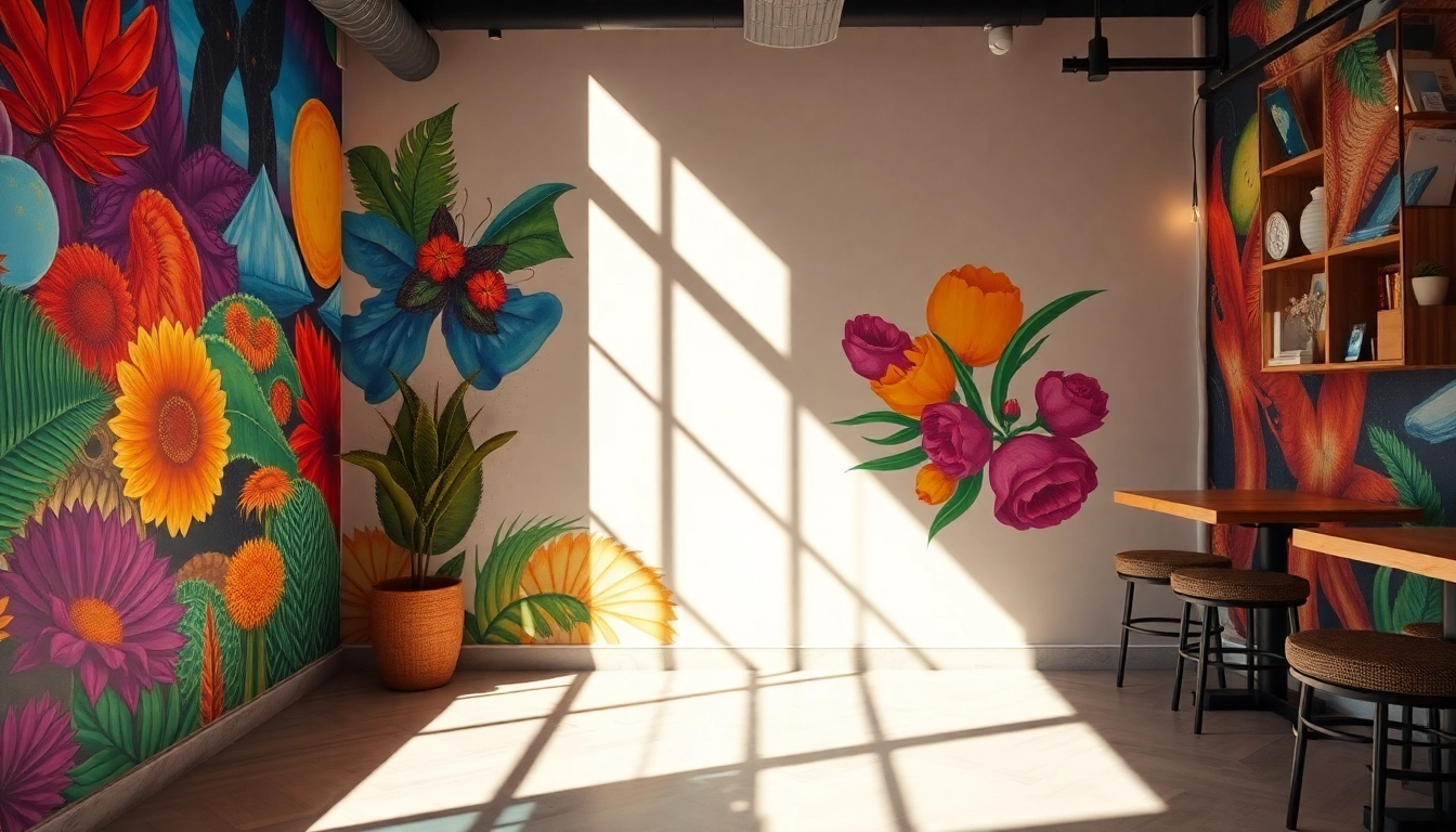 Vibrant druk ścienny mural enhancing a room's ambiance with intricate textures and rich colors.