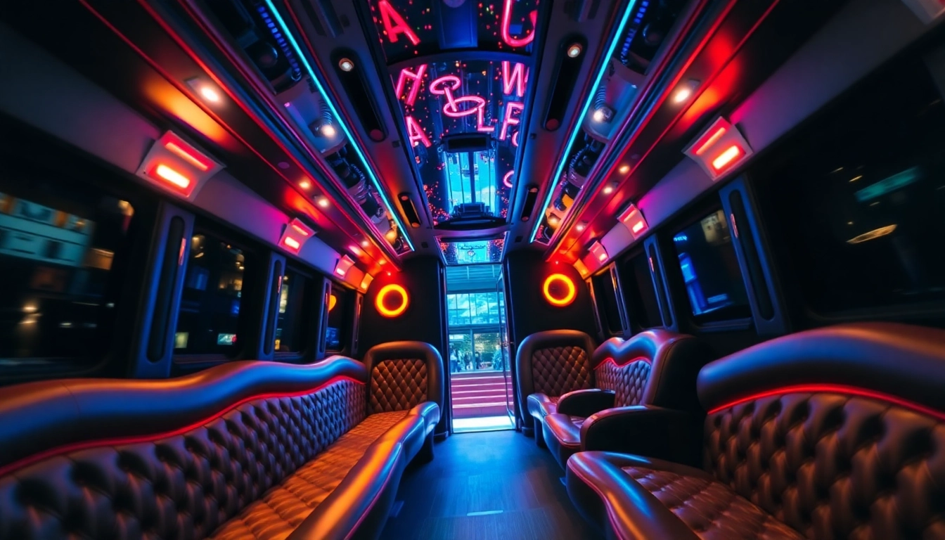 Experience an unforgettable Atlanta party bus ride with plush interiors and vibrant lighting.