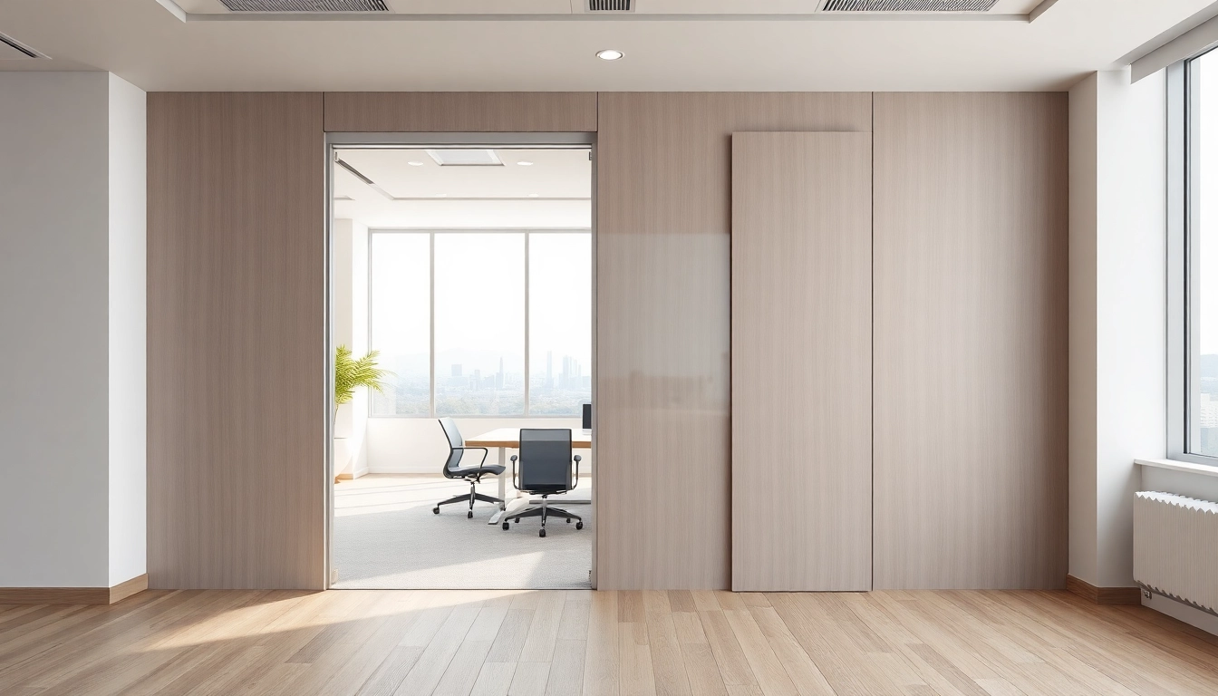 Showcasing a versatile Folding Partition Wall in a bright office environment, highlighting its seamless design.