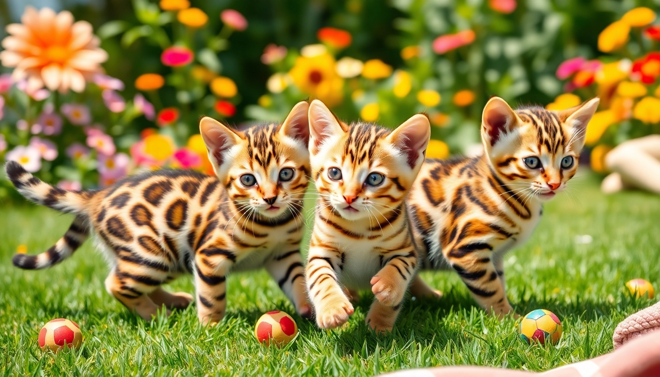 Bengal Breeders Orange County showcase playful Bengal kittens in a sunny garden setting.