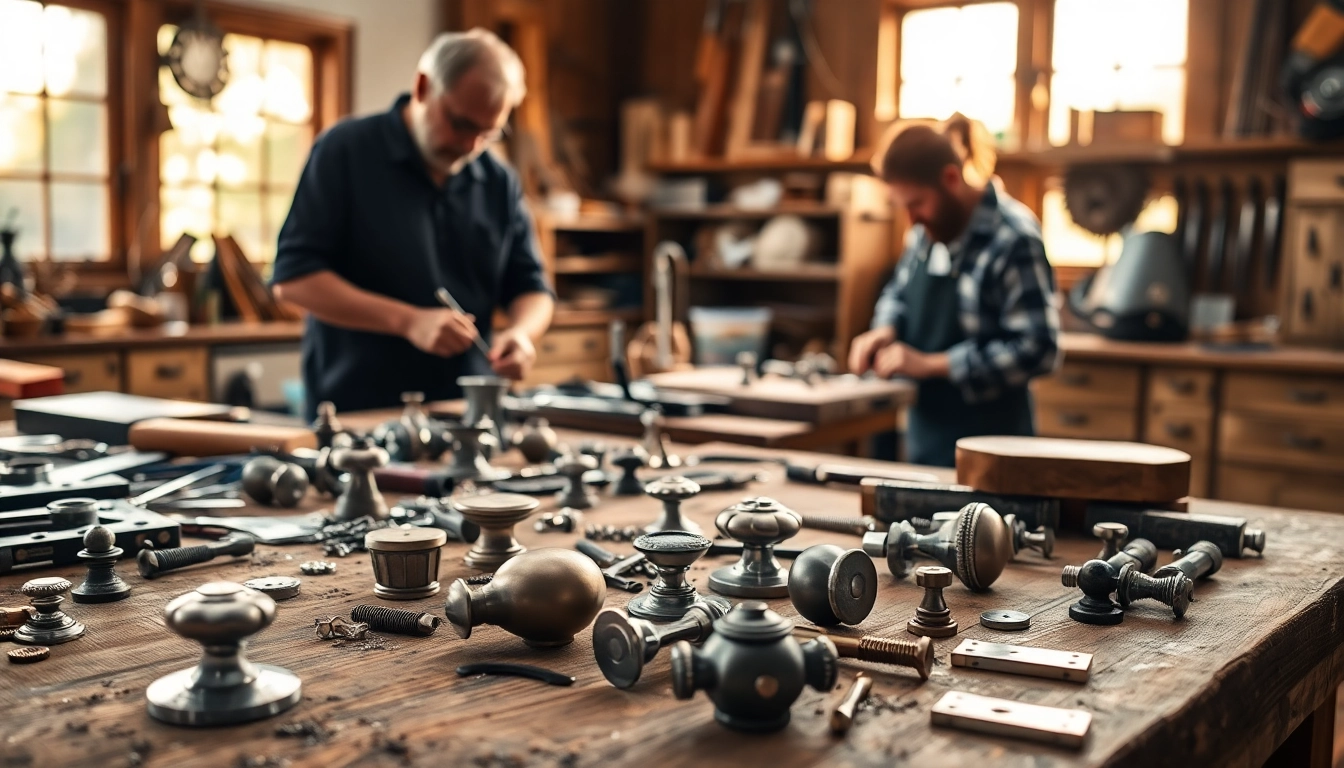 Artisans crafting high-quality furniture hardware manufacturers components in a professional workshop