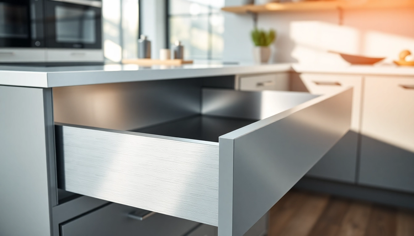 Showcasing a Metal Drawer System with smooth operation in a contemporary kitchen.