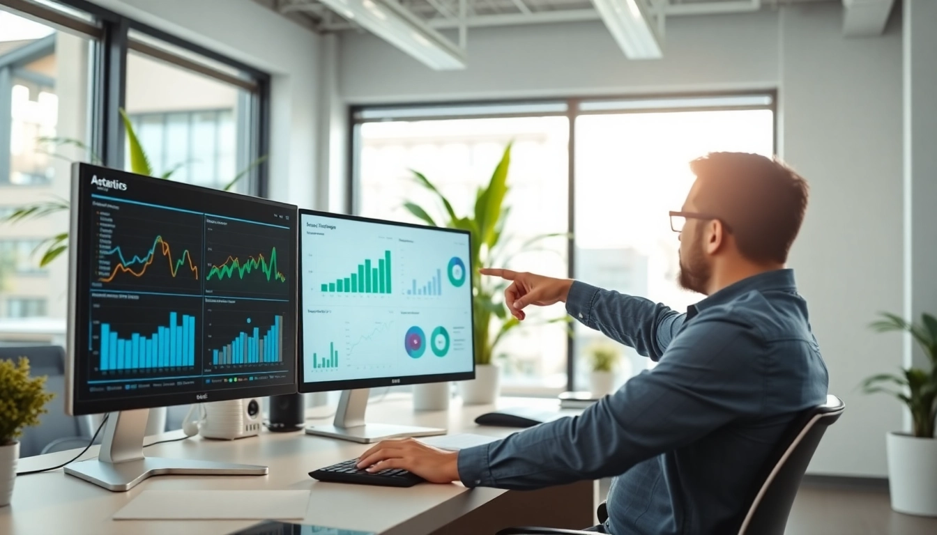 Analyze data for edmonton seo improvement in a modern office environment.