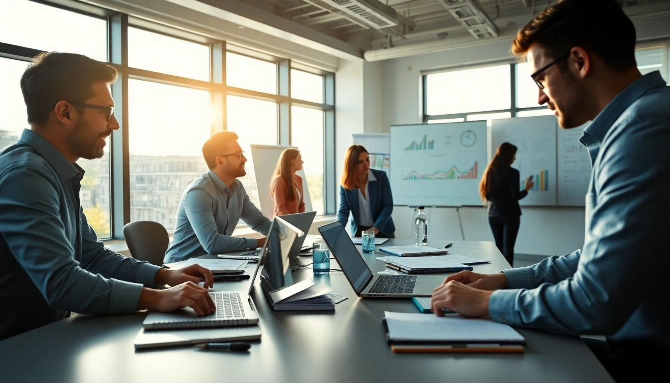 Analyze competitive intelligence data in a collaborative office environment with charts and technology.