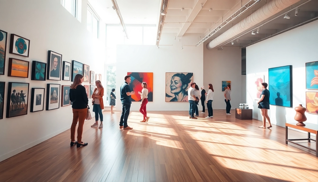 Visitors engaging with art at in lieu gallery in a dynamic, inviting atmosphere.