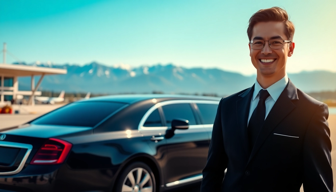 Limo Vancouver airport parked majestically with a chauffeur ready to serve clients.