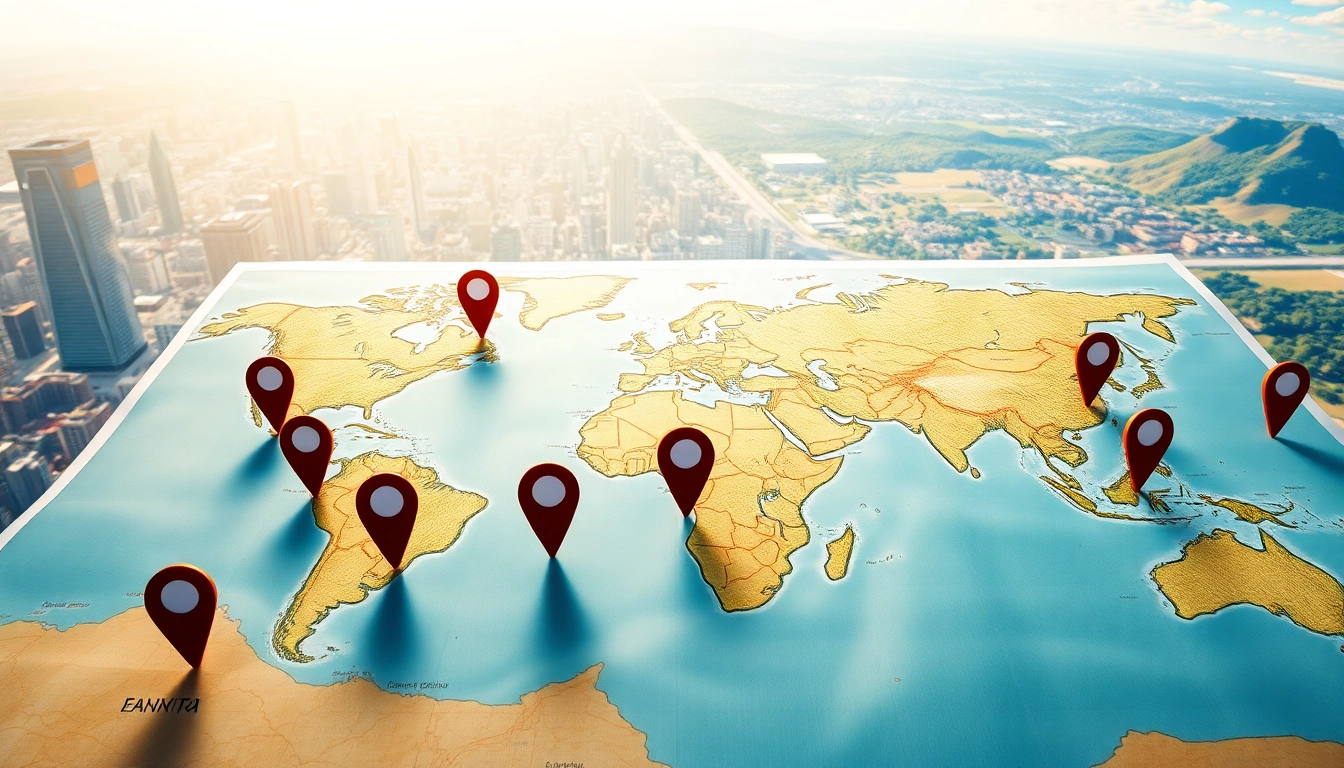 Explore various Locations marked on a detailed map layout showcasing urban and natural landscapes.