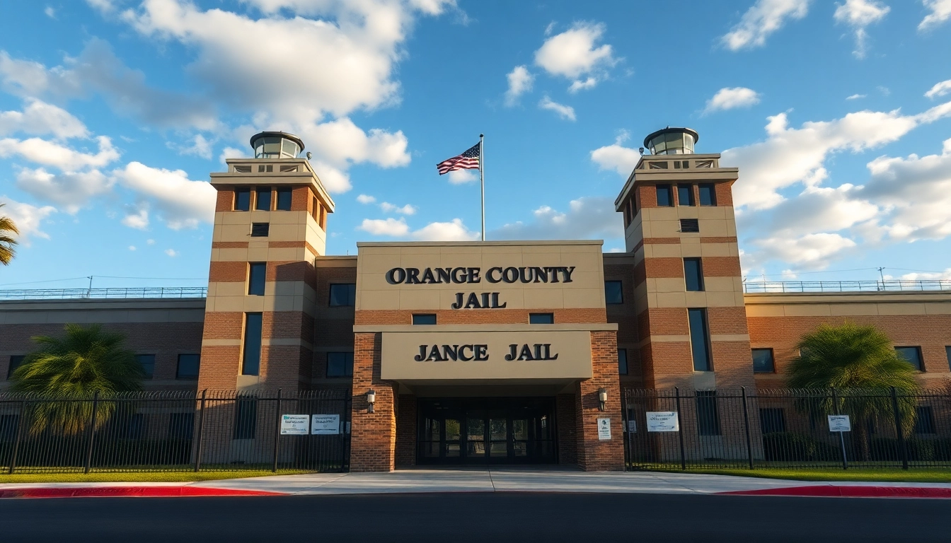 Explore the Orange County Jail featuring a robust entrance and imposing architecture.