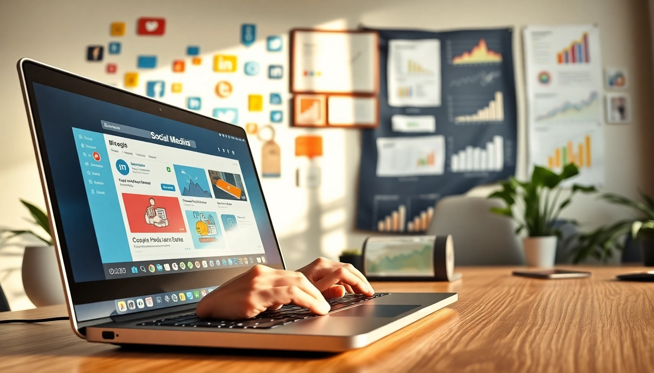 Visual representation of Social media and blog automation featuring a professional workspace
