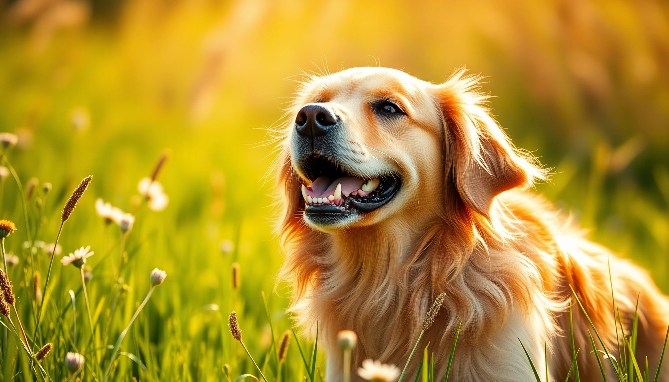 Golden retriever thriving in nature, representing health and happiness with badlands ranch dog food.