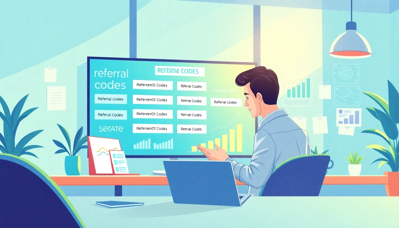 Visual representation of referral codes within a digital workspace emphasizing collaboration and sharing.