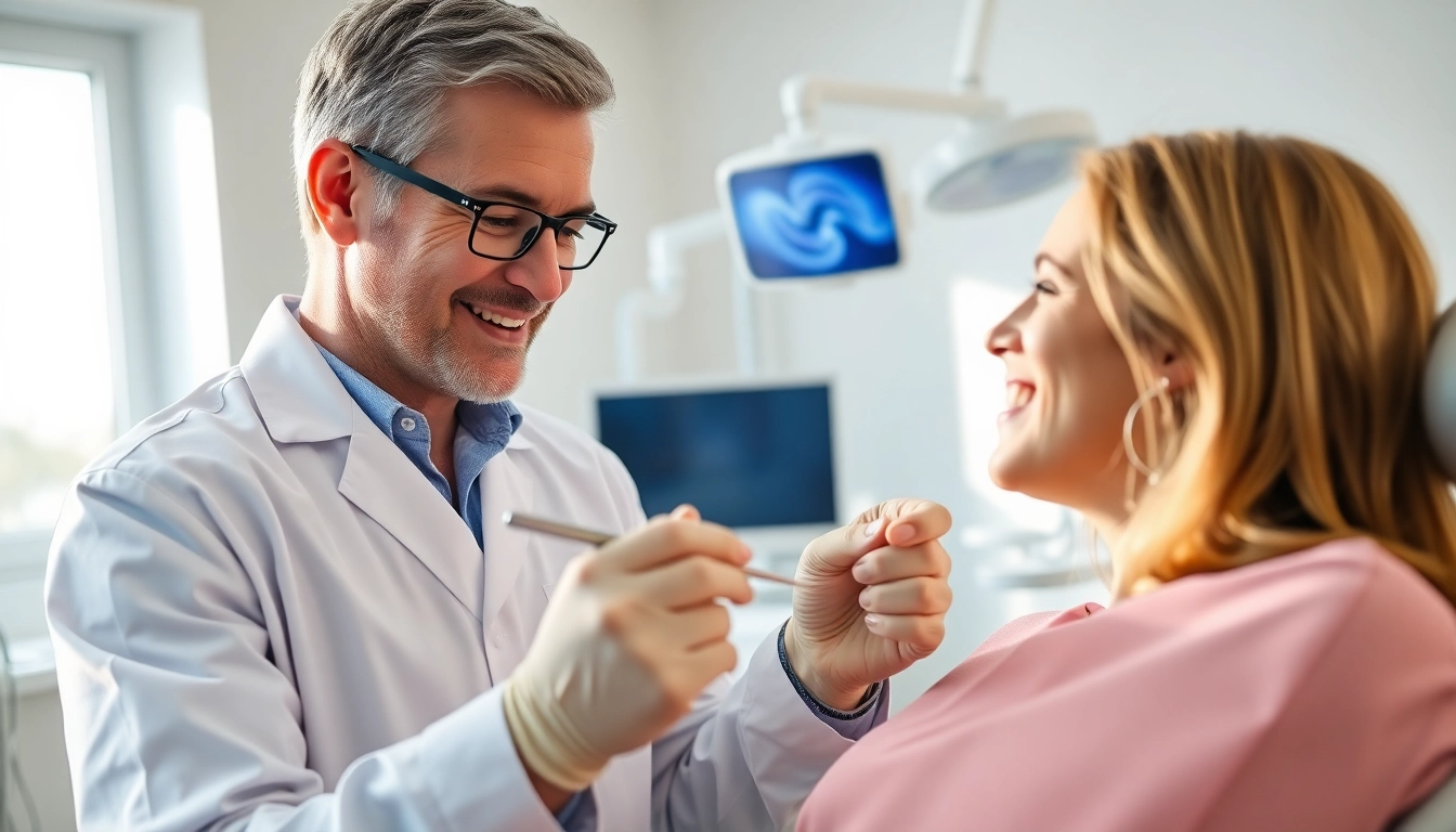 Assisting in fillings and restorative work, a dentist explains the procedure to a patient in a professional dental setting.