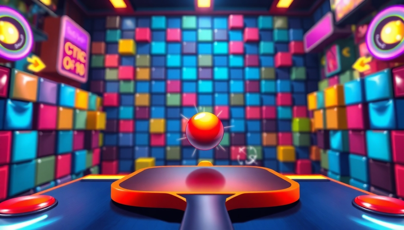 Engaging gameplay scene from block breaker de google featuring a paddle, vibrant blocks, and colorful graphics.