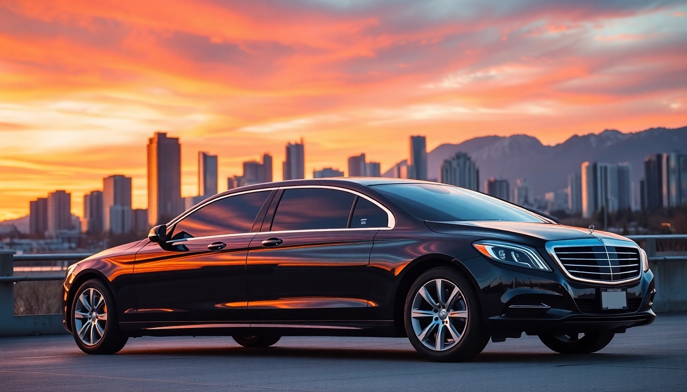 Arrive in style with our premium car service Vancouver BC, featuring luxury vehicles against the city skyline.