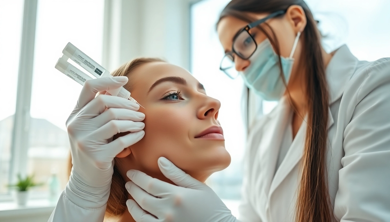 Client receiving fillers for facial rejuvenation in a modern clinic environment, showcasing a smooth and youthful appearance.