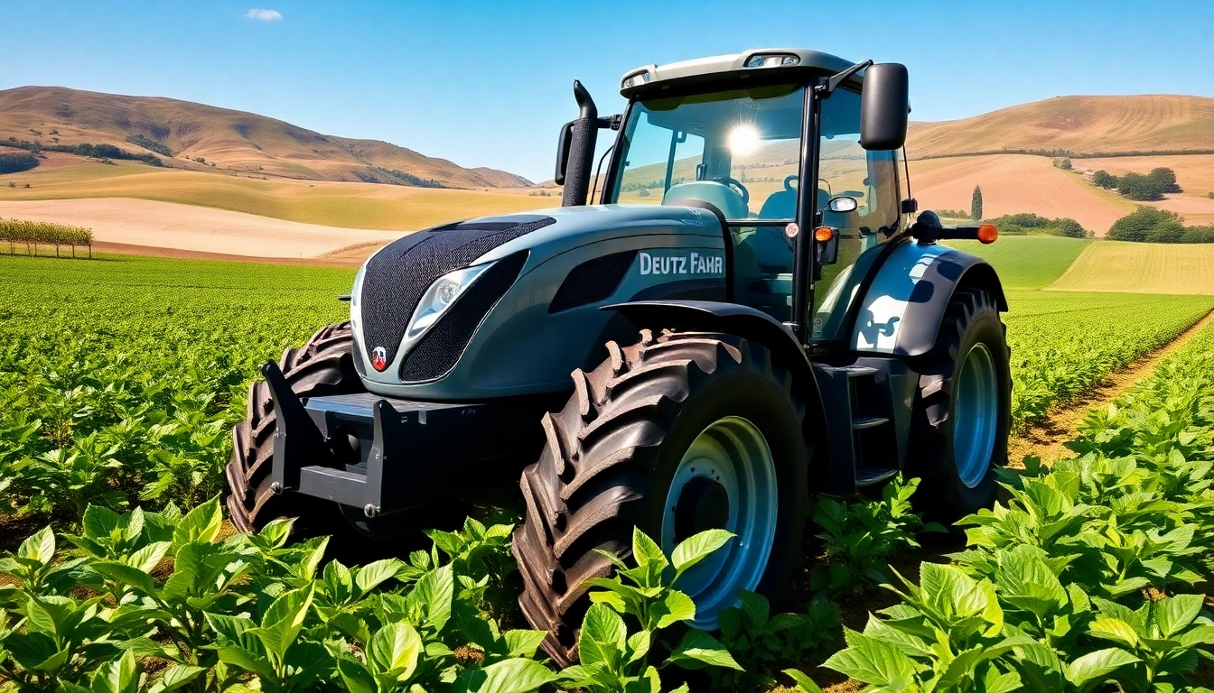 Deutz Fahr Traktor in der landwirtschaftlichen Umgebung, die Produktivität demonstriert.