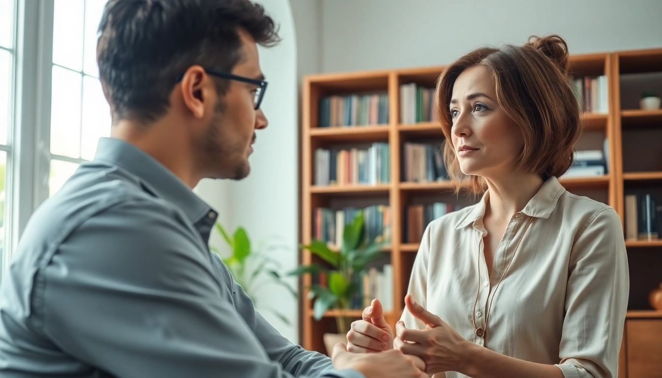 Supportive therapist addressing issues of dealing with depression in a calming environment.