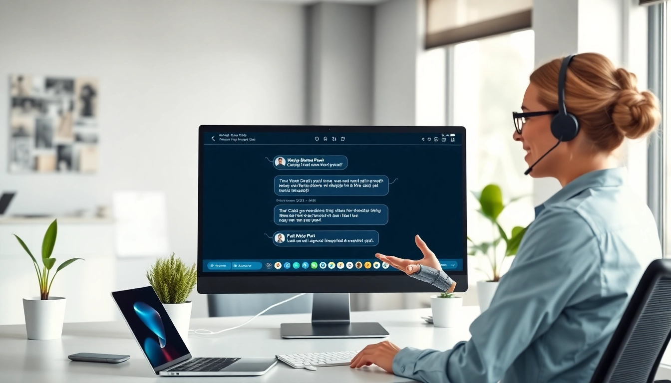 Engaging chatbot for website interaction in a bright office setting, enhancing user experience.