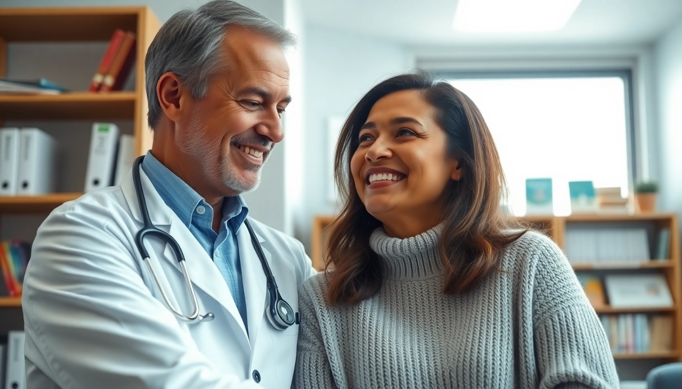 Boutique doctor engaging with a patient in a modern clinic, emphasizing personalized care.