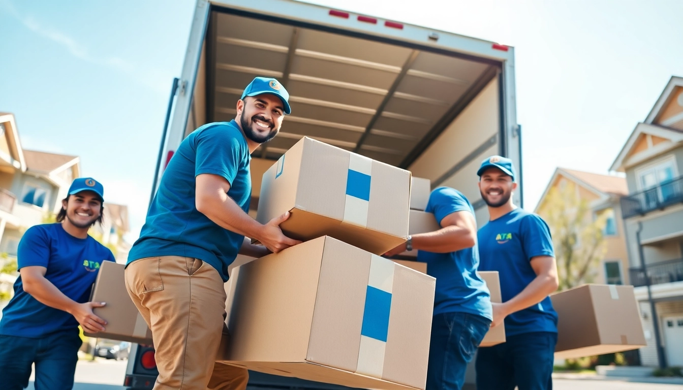 Trustworthy movers calgary team efficiently loading boxes into a truck in a bright neighborhood.