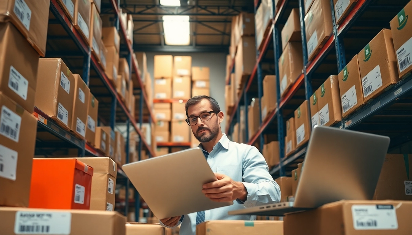 Visual representation of amazon fba wholesale seller organizing inventory in a warehouse space.