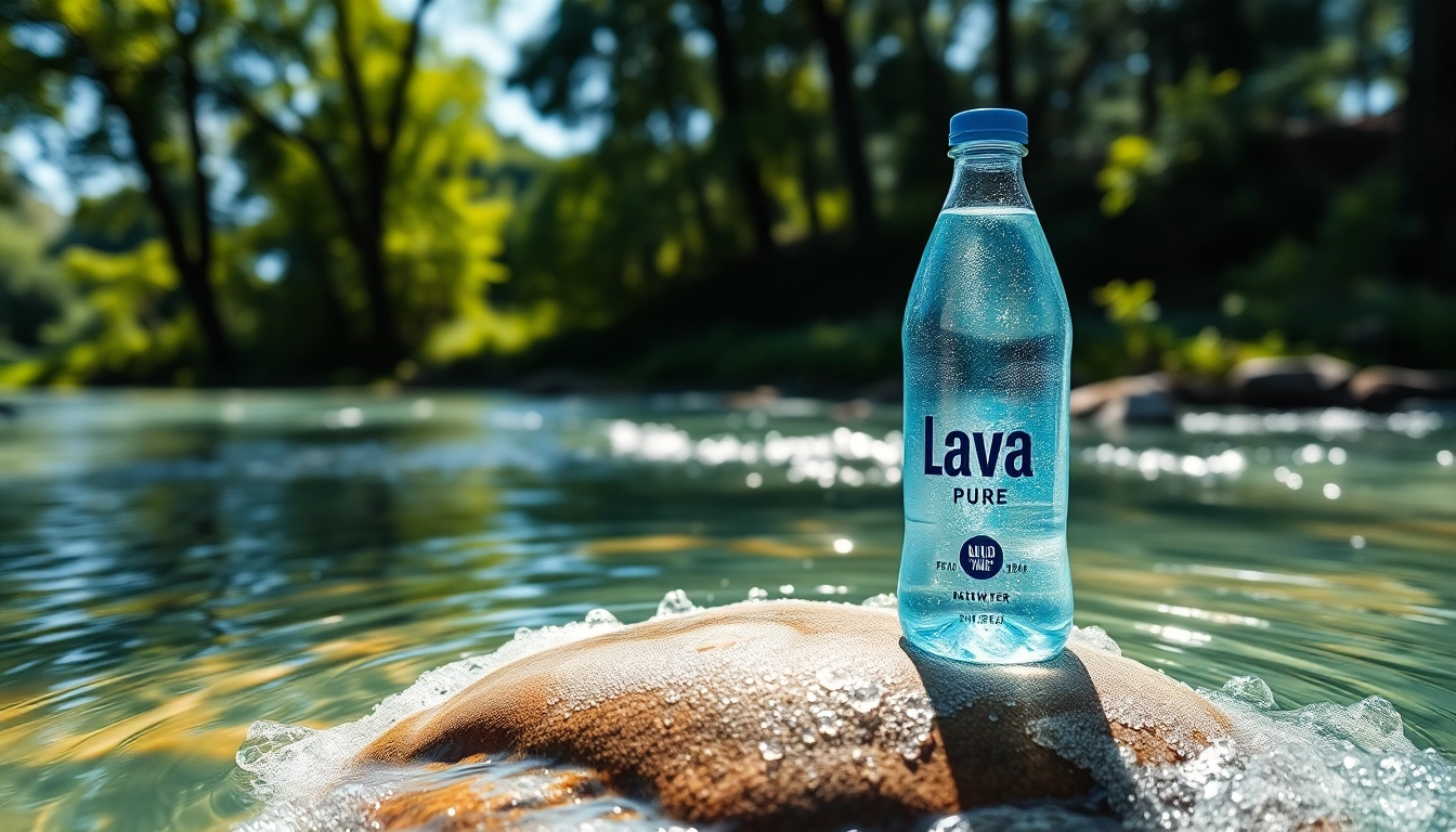 Woda Lava Pure w pięknym naturalnym otoczeniu, promująca zdrowie i nawadnianie.