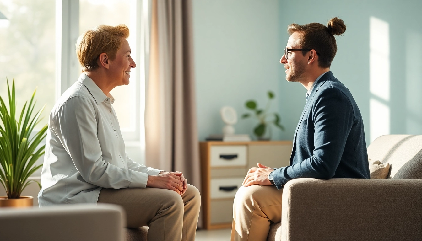 Counselling session showing an engaging discussion between a counselor and client in a cozy setting.