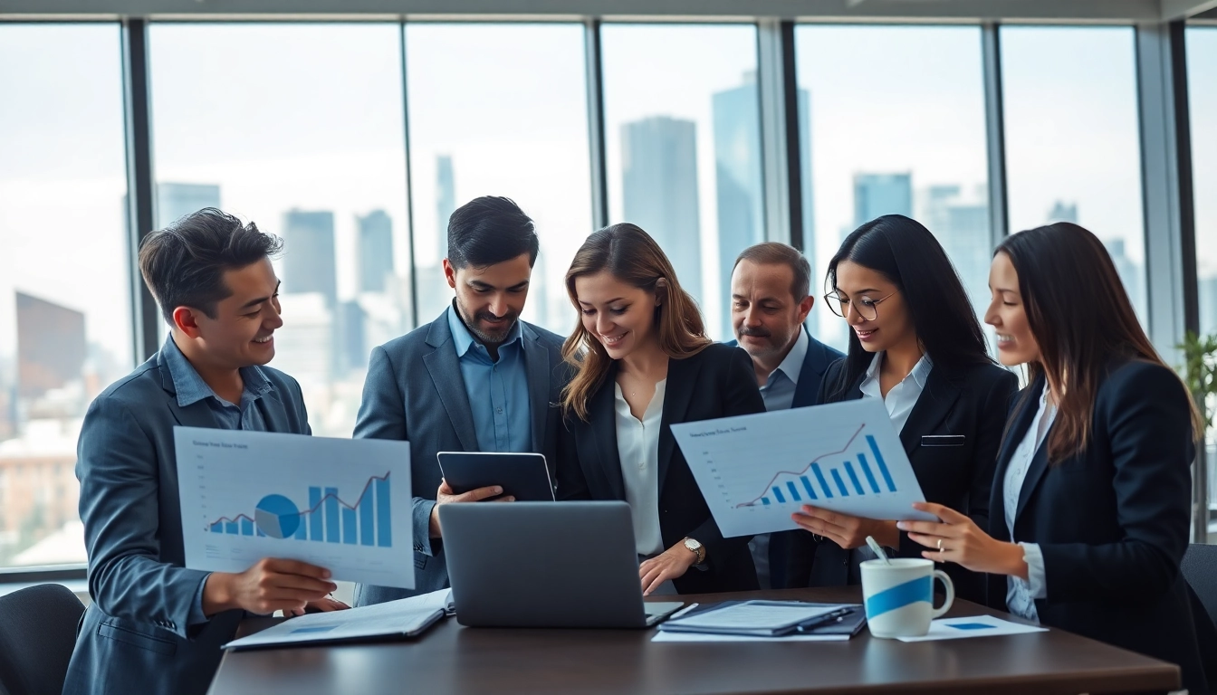 Analyze competitor pricing with a professional business team reviewing strategies in a modern office